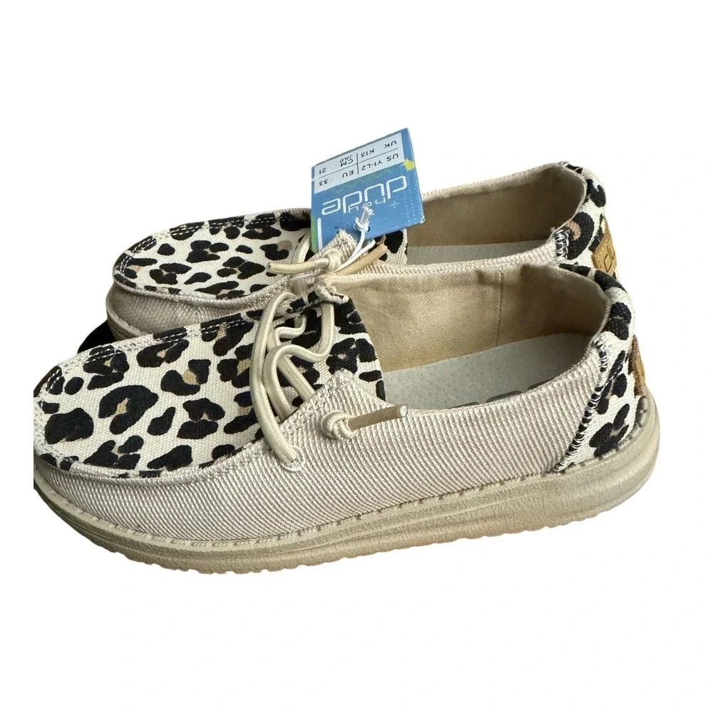 Hey Dude Wendy Youth Funk Leo Safari Leopard Print‎ Shoes US Y1 L2 EU 33 NEW